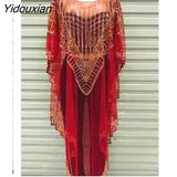 Yidouxian 2023 New African Women's Fashion Gown Chiffon Batwing Sleeve Sequins And Fringes Loose, Versatile Dress With Free Size