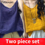 Yidouxian Tank Tops Loose All-match Cotton Tops for Girls V-neck Sleeveless Solid Color Suspenders Bottoming Top Women's Clothing