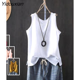 Yidouxian Women's Tank Top Cotton Line Solid Color  Loose Vest Shirt Sleeveless Female V Neck Basic Woman Summer Tanks Camis