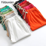 Yidouxian Summer Woman Pants Cotton Linen Elastic Waist Harem Pants Loose Casual Solid Linens Ankle Length Capris Women's Trousers