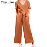 Yidouxian ZANZEA V-Neck Short Sleeve Solid Color Rompers Summer Women Elegant Jumpsuits Elegant Casual Work OL Loose Holiday Playsuit
