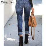 Yidouxian Women's Jeans High Waist Stretch Skinny Denim Trousers 2023 Blue Retro Washed Fashion Sexy Elastic Slim Pencil Pants