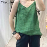 Yidouxian Tank Tops Loose All-match Cotton Tops for Girls V-neck Sleeveless Solid Color Suspenders Bottoming Top Women's Clothing