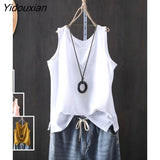 Yidouxian Women's Tank Top Cotton Line Solid Color  Loose Vest Shirt Sleeveless Female V Neck Basic Woman Summer Tanks Camis