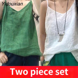 Yidouxian Tank Tops Loose All-match Cotton Tops for Girls V-neck Sleeveless Solid Color Suspenders Bottoming Top Women's Clothing