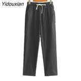 Yidouxian Summer Woman Pants Cotton Linen Elastic Waist Harem Pants Loose Casual Solid Linens Ankle Length Capris Women's Trousers