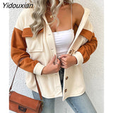 Yidouxian & NORA Women Autumn Winter Warm Polar Fleece Patchwork Shirt Jacket Overcoat Female Loose Clothes Coat Outwear Fashion