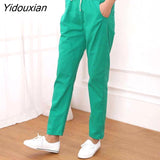 Yidouxian Summer Woman Pants Cotton Linen Elastic Waist Harem Pants Loose Casual Solid Linens Ankle Length Capris Women's Trousers