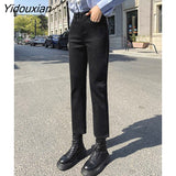 Yidouxian Cigarette Pipe Jeans Women's Denim Pants 2023 New High-waisted Pants Women's Autumn Straight Leg Boyfriend Women Clothing