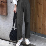 Yidouxian Women Long Pants 2023 Casual Wide Leg Trousers Solid Color Pantalon Loose High Waist Palazzo Party Office Pants Oversized