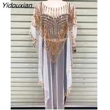 Yidouxian 2023 New African Women's Fashion Gown Chiffon Batwing Sleeve Sequins And Fringes Loose, Versatile Dress With Free Size