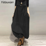 Yidouxian 2023 Casual Drop-Crotch Rompers Autumn Vintage Jumpsuits Women Corduroy Overalls Female Button Pockets Pants OL Trousers