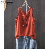 Yidouxian Women's Tank Top Cotton Line Solid Color  Loose Vest Shirt Sleeveless Female V Neck Basic Woman Summer Tanks Camis