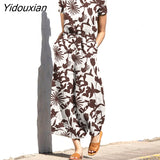 Yidouxian ZANZEA Women Summer Loose Baggy Jumpsuit Floral print O-Neck Short Sleeve Rompers Bohemian Vintage Elegant Casual Dungarees