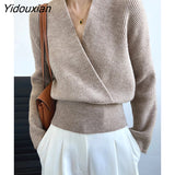 Yidouxian Korean Fashion Knitting Sweaters For Women V Neck Long Sleeve Loose Solid Pullovers Female Autumn Clothing Fashion