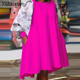 Yidouxian Y2K Fashion Flare Sleeves Party Short A-Line Vestido Women Long Sleeve Sundress Holiday Ruffled Robe Solid Dress Oversized