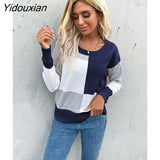 Yidouxian & NORA Women Long Sleeve Round Neck Patchwork Soild Colour Pullover Casual Fashion Loose Autumn Knit Sweater