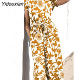 Yidouxian ZANZEA Women Summer Loose Baggy Jumpsuit Floral print O-Neck Short Sleeve Rompers Bohemian Vintage Elegant Casual Dungarees