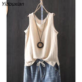 Yidouxian Women's Tank Top Cotton Line Solid Color  Loose Vest Shirt Sleeveless Female V Neck Basic Woman Summer Tanks Camis