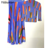 Yidouxian 2023 New Miyake Pleated Fashion Loose Meat Covering Top Pleated Half Skirt Set Two Piece Elegant Women's Clothing