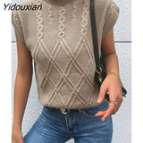 Yidouxian & NORA Casual Women Sleeveless Turtleneck Soild Colour Loose Sweater Vest Fashion Warm Pullover Tops