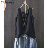 Yidouxian Women's Tank Top Cotton Line Solid Color  Loose Vest Shirt Sleeveless Female V Neck Basic Woman Summer Tanks Camis