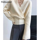 Yidouxian Korean Fashion Knitting Sweaters For Women V Neck Long Sleeve Loose Solid Pullovers Female Autumn Clothing Fashion