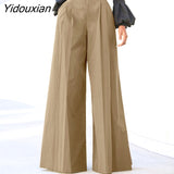 Yidouxian Women Long Pants 2023 Casual Wide Leg Trousers Solid Color Pantalon Loose High Waist Palazzo Party Office Pants Oversized