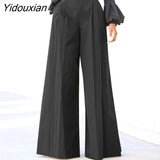 Yidouxian Women Long Pants 2023 Casual Wide Leg Trousers Solid Color Pantalon Loose High Waist Palazzo Party Office Pants Oversized