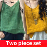 Yidouxian Tank Tops Loose All-match Cotton Tops for Girls V-neck Sleeveless Solid Color Suspenders Bottoming Top Women's Clothing