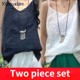 Yidouxian Tank Tops Loose All-match Cotton Tops for Girls V-neck Sleeveless Solid Color Suspenders Bottoming Top Women's Clothing