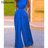 Yidouxian Y2K Women Sleeveless O-Neck Loose Tops Playsuits Oversize Femme Elegant Pantalon Solid Party Wide Leg Polyester Jumpsuits