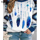 Yidouxian Autumn Winter Retro Western Ethnic Geometric Print Sweatshirt Women's Casual Round Neck Vintage Loose Street Sweatshirts