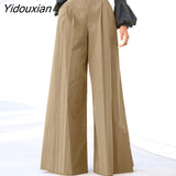 Yidouxian Women Long Pants 2023 Casual Wide Leg Trousers Solid Color Pantalon Loose High Waist Palazzo Party Office Pants Oversized