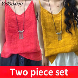 Yidouxian Tank Tops Loose All-match Cotton Tops for Girls V-neck Sleeveless Solid Color Suspenders Bottoming Top Women's Clothing