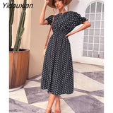 Yidouxian & NORA Elegant Summer Beach Sundress Midi Dress Women Boho Chiffon Polka Dot Casual Mid-length Temperament Retro Dresses