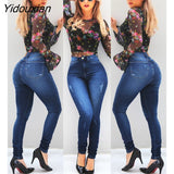 Yidouxian Women Sexy ripped Push Up Jeans High Waist Skinny Butt Lifting Elastic Pencil black jeans Ladies Casual Denim calca jeans pants