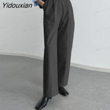 Yidouxian Women Long Pants 2023 Casual Wide Leg Trousers Solid Color Pantalon Loose High Waist Palazzo Party Office Pants Oversized