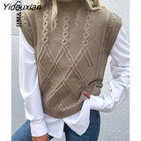 Yidouxian & NORA Casual Women Sleeveless Turtleneck Soild Colour Loose Sweater Vest Fashion Warm Pullover Tops