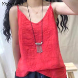 Yidouxian Tank Tops Loose All-match Cotton Tops for Girls V-neck Sleeveless Solid Color Suspenders Bottoming Top Women's Clothing