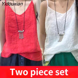 Yidouxian Tank Tops Loose All-match Cotton Tops for Girls V-neck Sleeveless Solid Color Suspenders Bottoming Top Women's Clothing