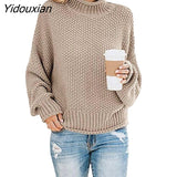 Yidouxian Women's Sweaters Long Sleeve Turtleneck Jumper Casual Knitted Sweater Oversize Female 2023 Autumn Winter Warm Pulovers for Women 1003