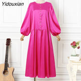 Yidouxian Y2K Oversize Women Stylish Solid Long Maxi Dresses Female O-Neck Baggy Sundress Long Sleeve Party Vestido 2023 Summer Robe