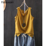 Yidouxian Women's Tank Top Cotton Line Solid Color  Loose Vest Shirt Sleeveless Female V Neck Basic Woman Summer Tanks Camis