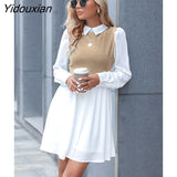Yidouxian & NORA Fashion Ladies Long Sleeve Polo Shirt Mini Dress Elegant Patchwork Vestidos Women Casual Hot Autumn Outdoor Dresses