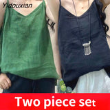 Yidouxian Tank Tops Loose All-match Cotton Tops for Girls V-neck Sleeveless Solid Color Suspenders Bottoming Top Women's Clothing