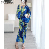 Yidouxian 2023 Spring Temperament High-end European And American Dress Foreign Trade Fashion Women V-neck Printed Loose Vestidos