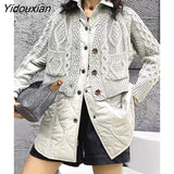 Yidouxian Puffer Jacket For Women 2023 Lapel Long Sleeve Patchwork Knitting Down Jacket Female Winter 2023 Fashion New Style