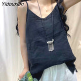 Yidouxian Tank Tops Loose All-match Cotton Tops for Girls V-neck Sleeveless Solid Color Suspenders Bottoming Top Women's Clothing