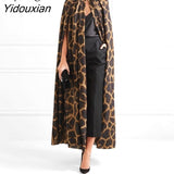 Yidouxian Female Cardigan Coat O Neck Cloak Sleeve Print Leopard Maxi Cloaks For Women 2023 Autumn Vintage Fashion